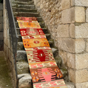 Vintage Afyon kilim from Turkey. 408x83 cms