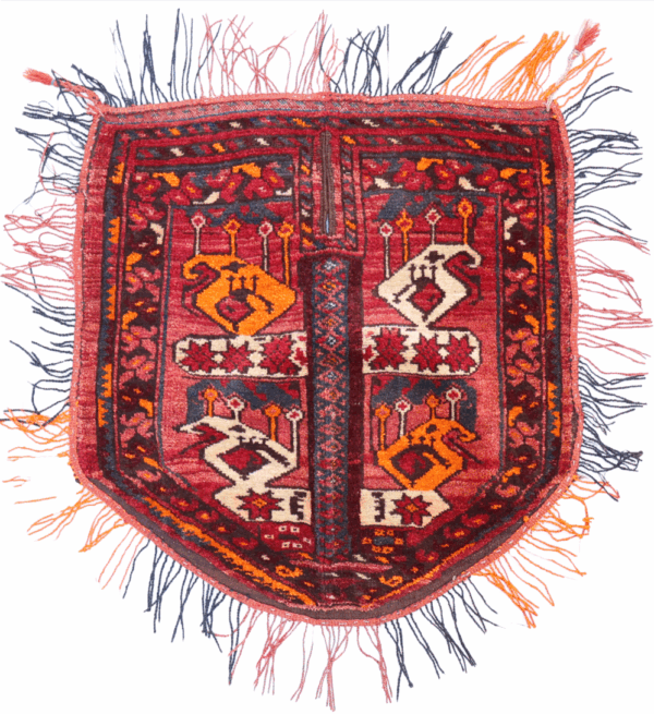 Semi-antique Turkman saddle cover rug from Afghanistan. 70x73 cms