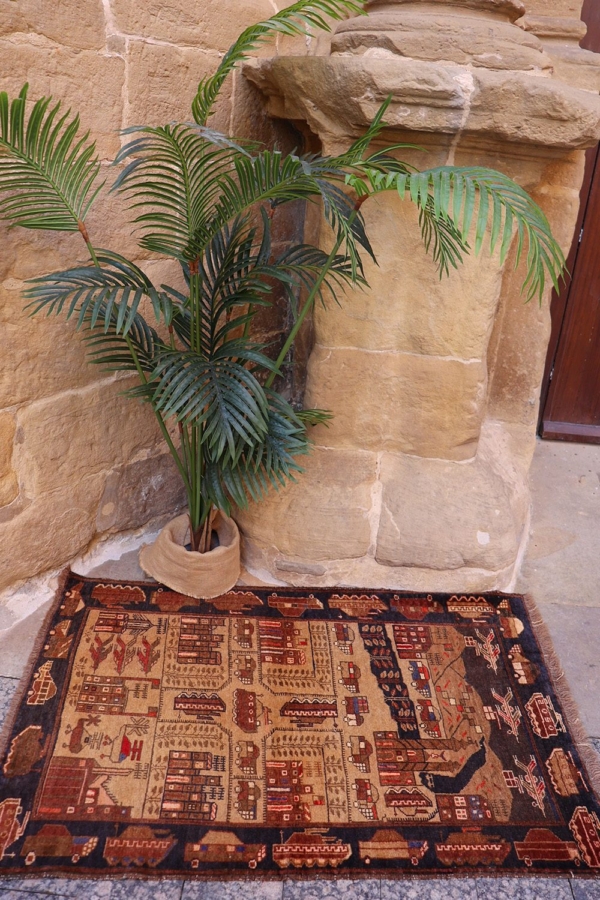 Alfombra de guerra vintage Baluch, Afganistán. 140x90 cms