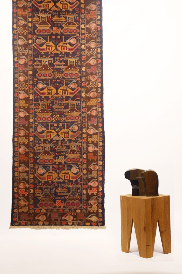 Vintage Baluch war rug from Afghanistan. 234×79 cms