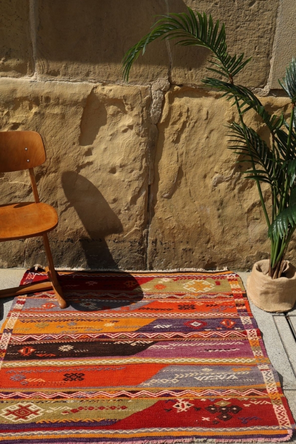Vintage kilim from Selendi, Turkey. 114x113 cms