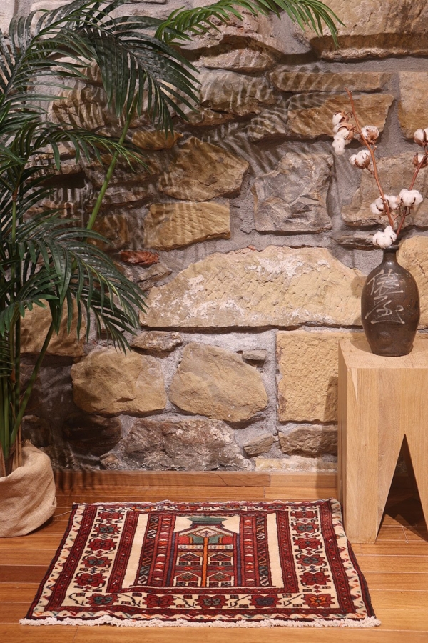 Alfombra de oración vintage Baluch, Irán. 59x72 cms
