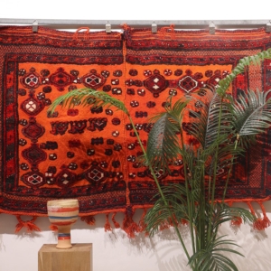 Semi-antique Qashqai camel blanket or jol from Iran. 109x194 cms