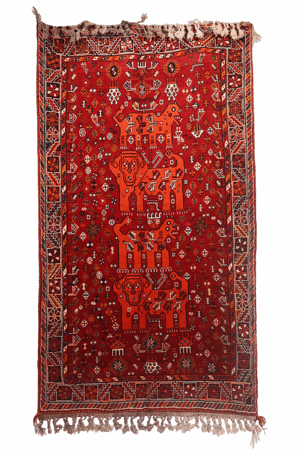 Vintage Qashqai lion rug from Iran. 221x126 cms - Image 8