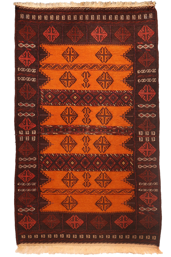 Kilim dasterkhan semi antiguo Baluch, Afganistán. 143x89 cms - Imagen 2