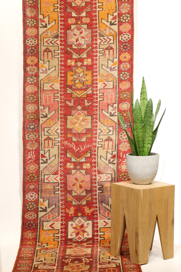 Alfombra pasillera vintage Herki kurda, Irak. 385x73 (81) cms