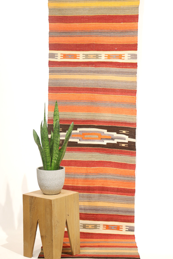 Semi-antique Acipayam kilim from Turkey. 247x60 cms