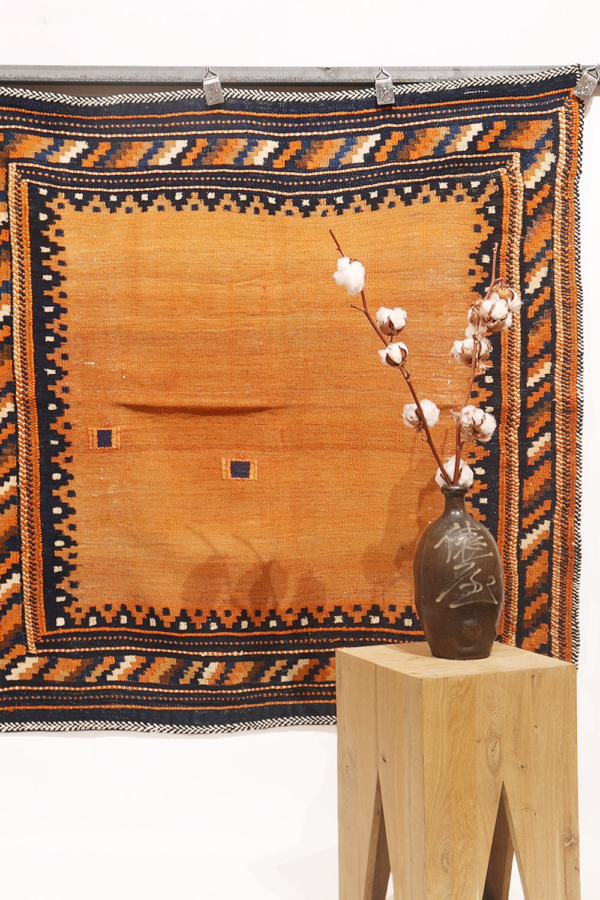 Semi-antique Afshar sofreh kilim from Iran. 115x115 cms