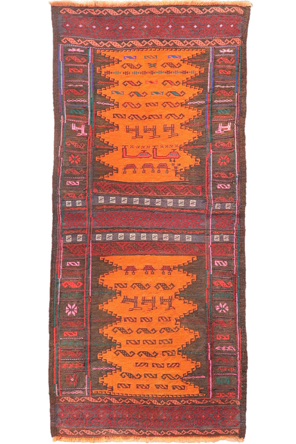 Kilim de guerra vintage Baluch, Afganistán. 141x64 cms