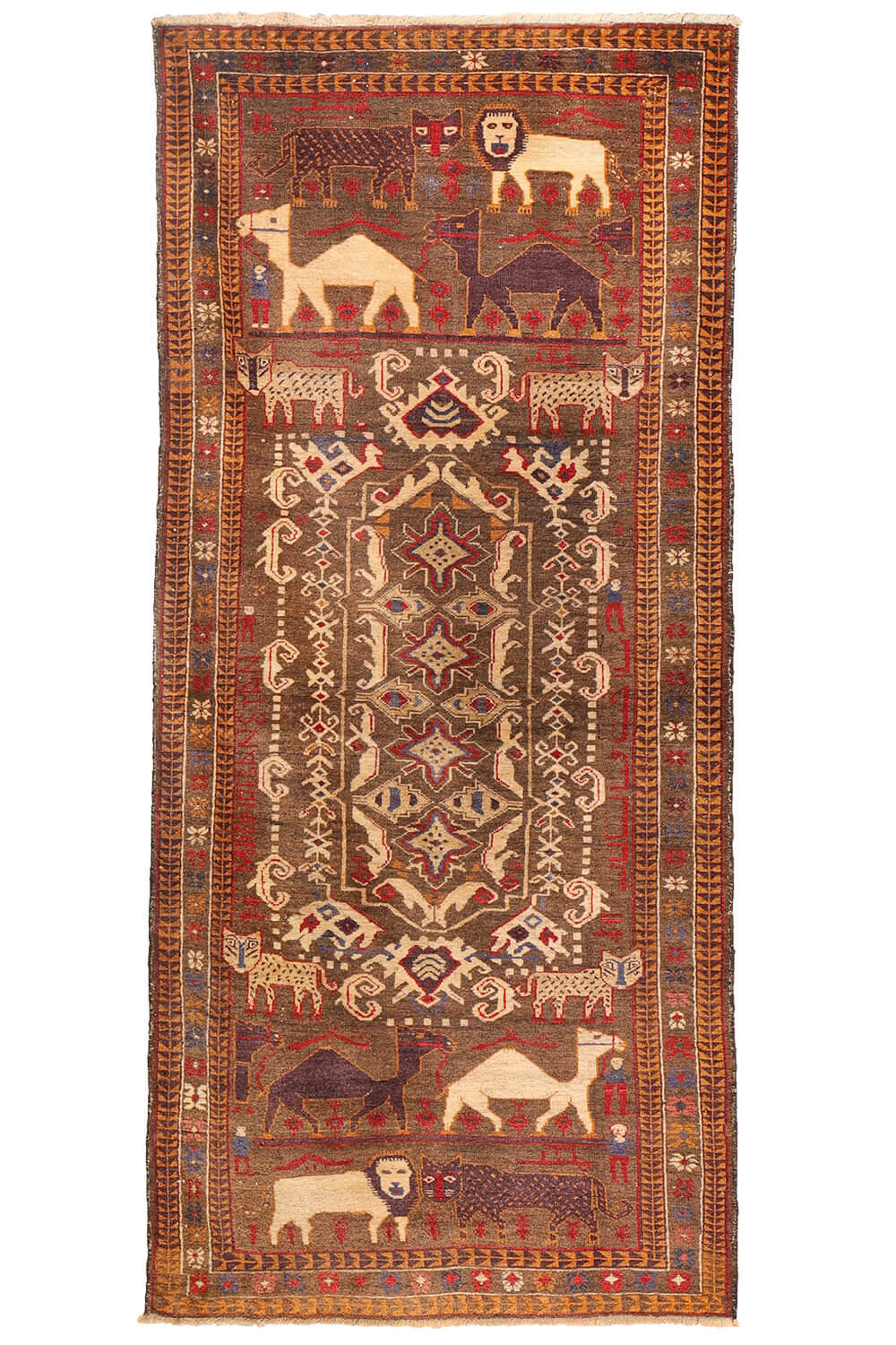 Semi-antique Baluch rug with tigers and lions. 201x91 cms - Image 2