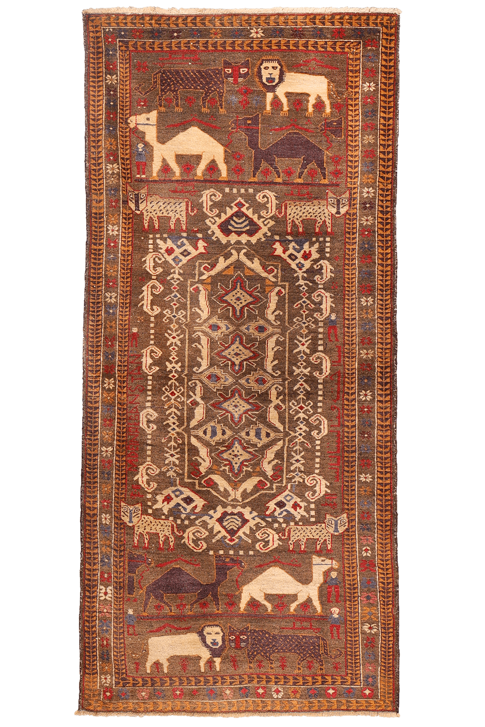 Semi-antique Baluch rug with tigers and lions. 201x91 cms - Image 14